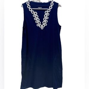 Lands' End women's swim cover up dress size 10-12 medium navy embroidered
